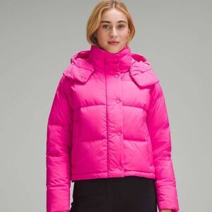 NEW Lululemon Wunder Puff Cropped Down Jacket Detachable Hood 2 Sonic Pink Sz 2